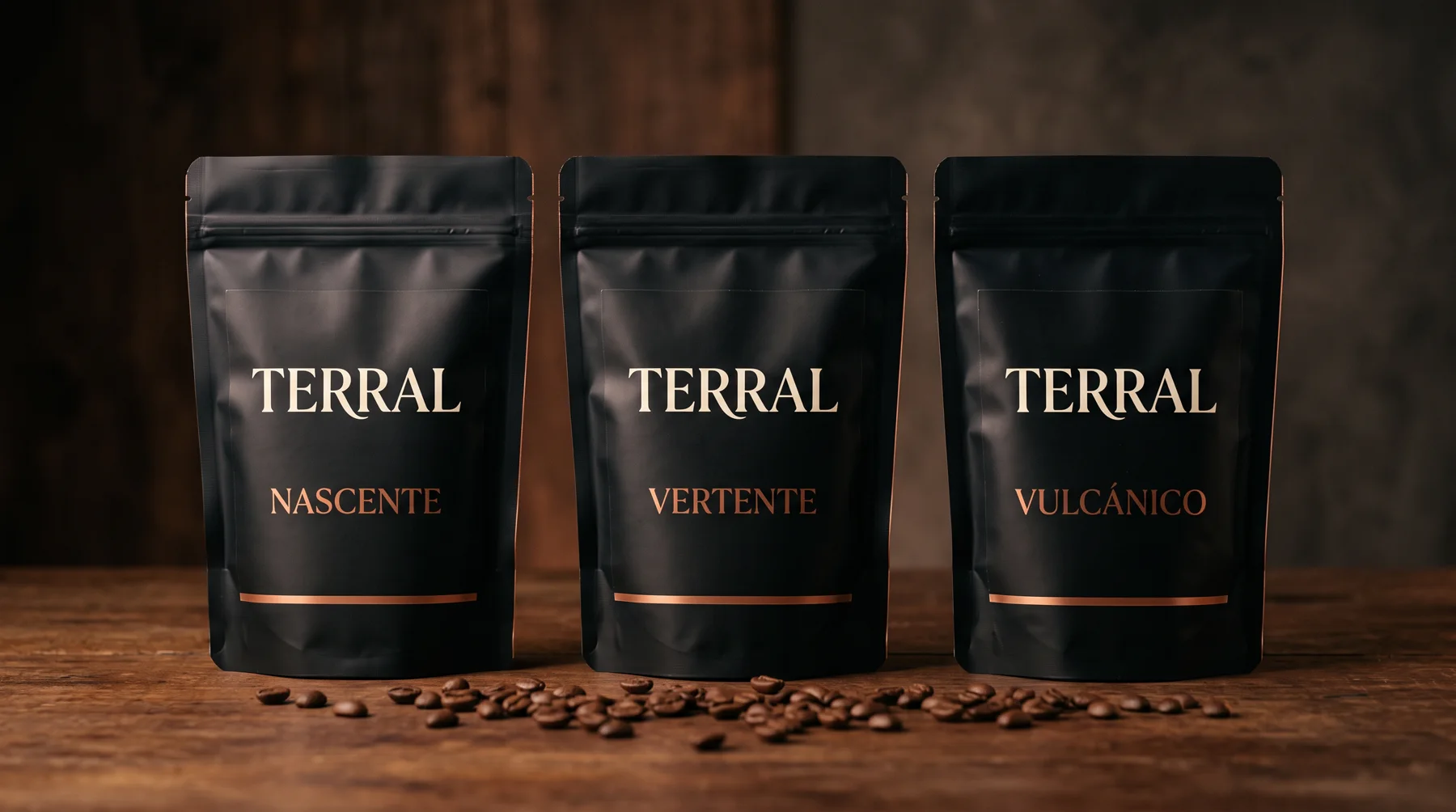 Os três cafés da TERRAL — Nascente, Vertente e Vulcânico